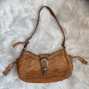 American West Vintage Genuine Leather Tan Western Shoulder Bag